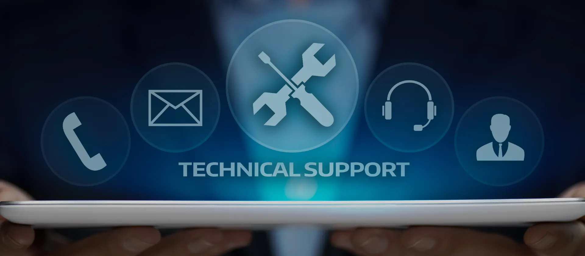 Sympbolbild für Technical Support mit Tablet und Schriftzug